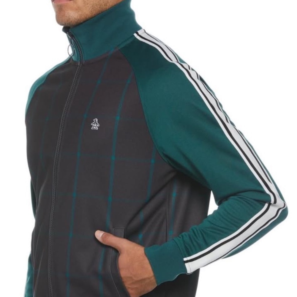 Original Penguin Men's Plaid Double Knit Track Jacket Large